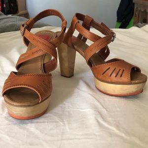 Faux Leather Platform Sandals with Chunky Heel